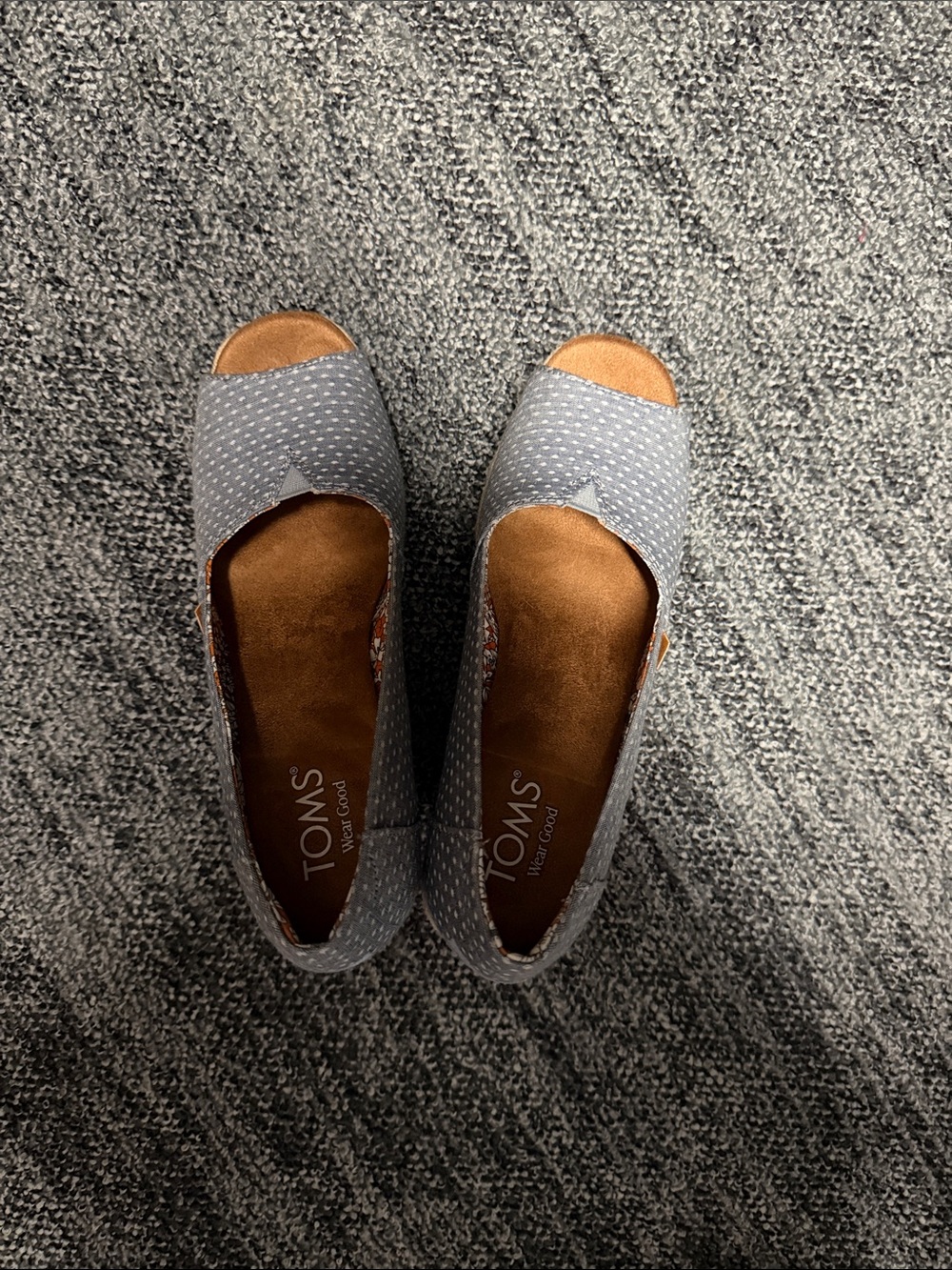 TOMS Gray / Blue Dotted Peep-Toe Flats